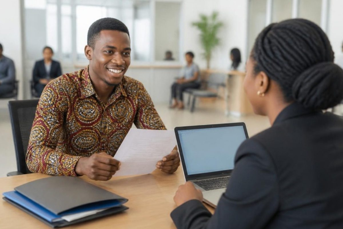 Un jeune chercheur d’emploi échange avec une conseillère de l’ANPE
